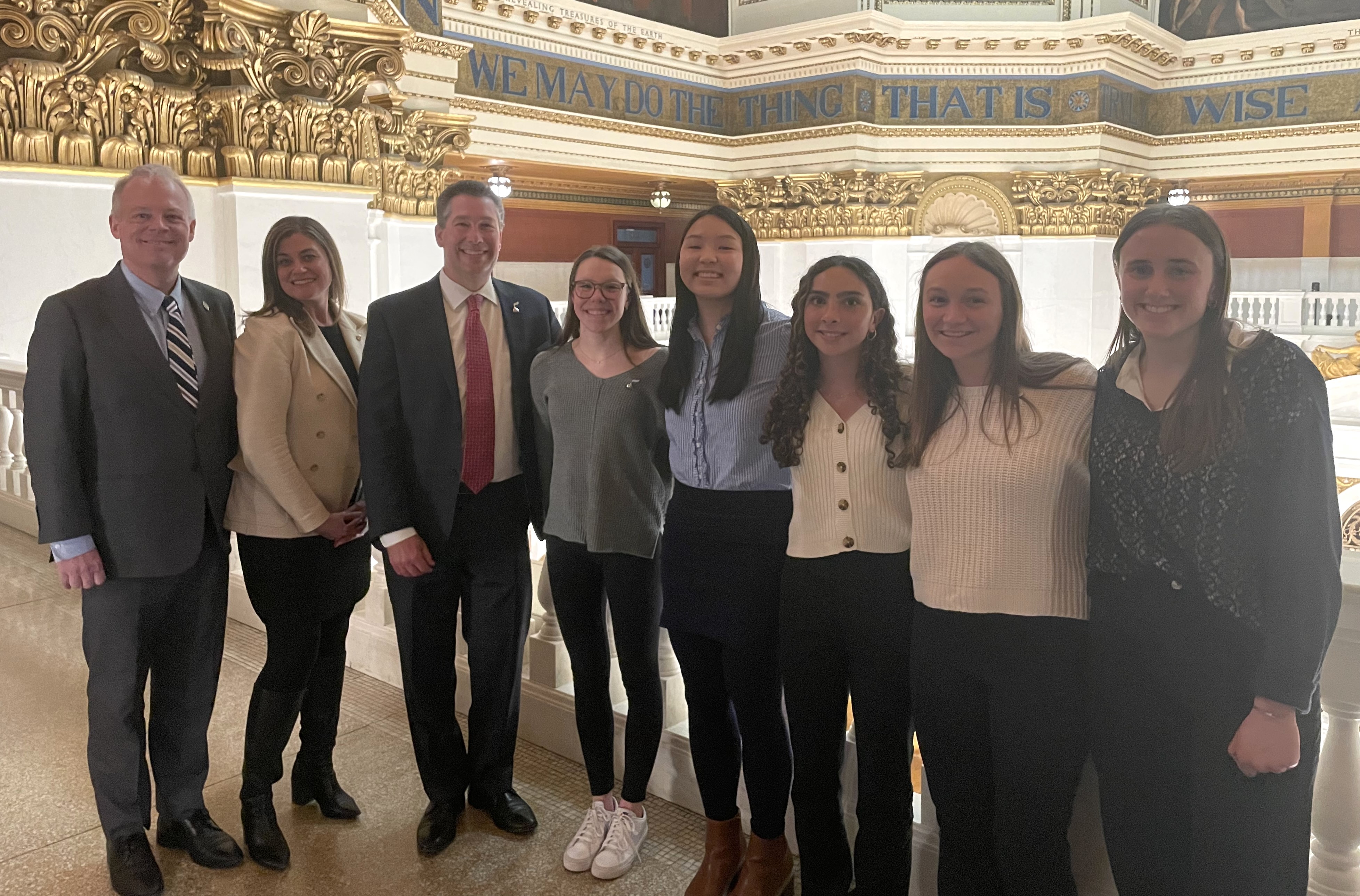 A photo is attached for your use. It depicts, from left, Rep. Perry Warren, Rep. Kristin Marcell, Rep. Tom Mehaffie and students from Council Rock School District on Wednesday.